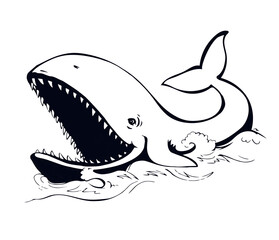 Whale with open mouth. Vector drawing