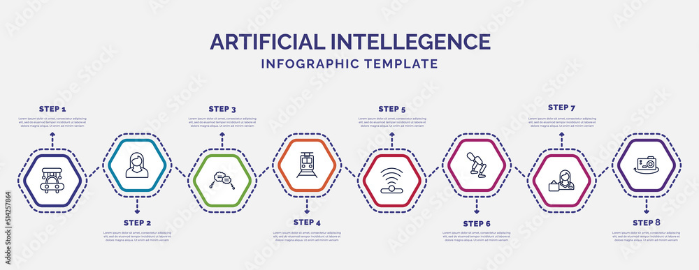 Poster infographic template with icons and 8 options or steps. infographic for artificial intellegence conc