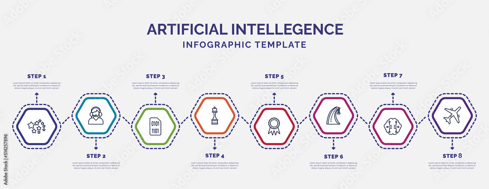 Poster infographic template with icons and 8 options or steps. infographic for artificial intellegence conc