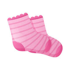 Baby girly pink socks, isolated cartoon illustration.