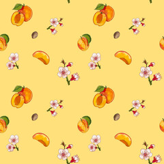 Summer apricots pattern on a orange background