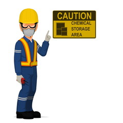 An industrial worker with chemical PPE on white background
