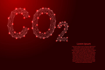 co2 emissions, carbon dioxide pollution, ecology, environmental, from futuristic polygonal red lines and glowing stars for banner, poster, greeting card, vector illustration.