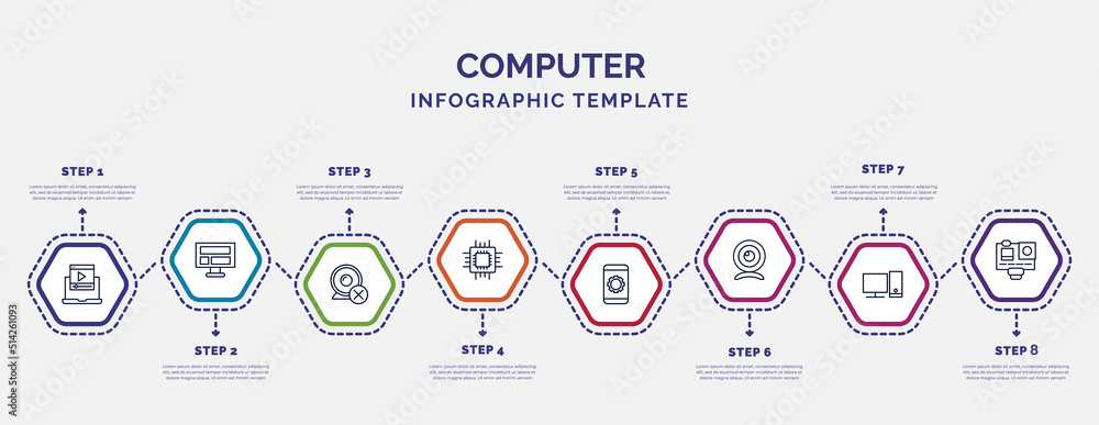 Aufkleber infographic template with icons and 8 options or steps. infographic for computer concept. included c