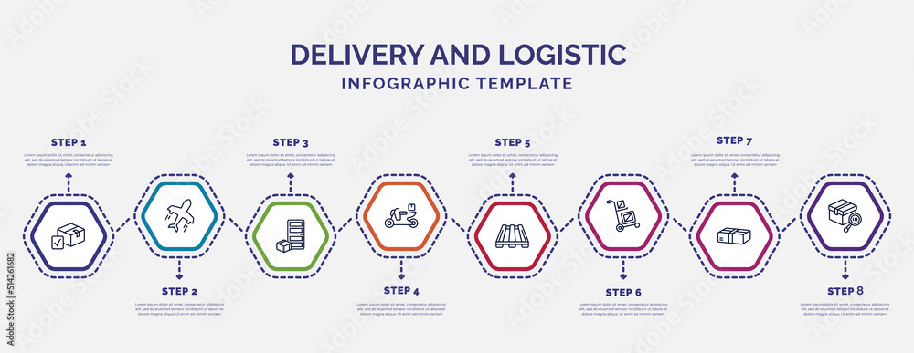 Poster infographic template with icons and 8 options or steps. infographic for delivery and logistic concep
