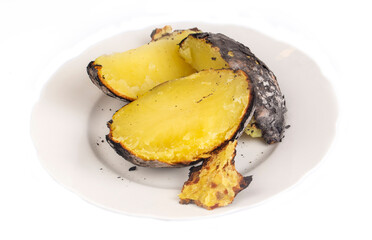Potatoes roasted in charcoal, slightly burnt potatoes