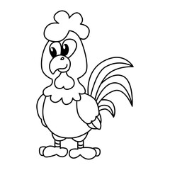 Cute rooster cartoon coloring page illustration vector. For kids coloring book.