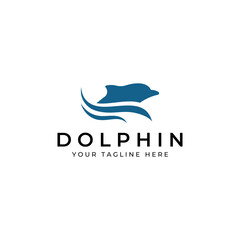 Dolphin logo. Dolphin jumping on the waves of sea or beach. With vector illustration editing.