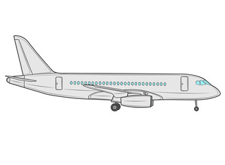 Vector illustration of an airplane in profile in isolate on a white background. Passenger plane. Traveling.