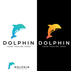 Dolphin logo. Dolphin jumping on the waves of sea or beach. With vector illustration editing.