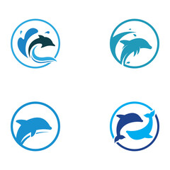 Dolphin logo. Dolphin jumping on the waves of sea or beach. With vector illustration editing.
