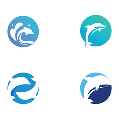 Fototapeta premium Dolphin logo. Dolphin jumping on the waves of sea or beach. With vector illustration editing.