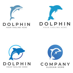 Dolphin logo. Dolphin jumping on the waves of sea or beach. With vector illustration editing.
