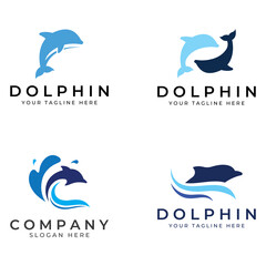 Dolphin logo. Dolphin jumping on the waves of sea or beach. With vector illustration editing.