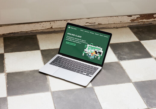 Mockup of a Laptop on a Floor at Home