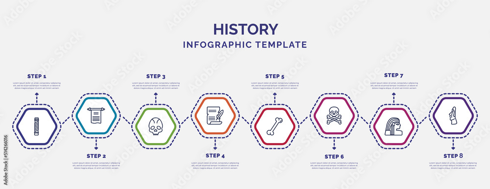 Poster infographic template with icons and 8 options or steps. infographic for history concept. included pi