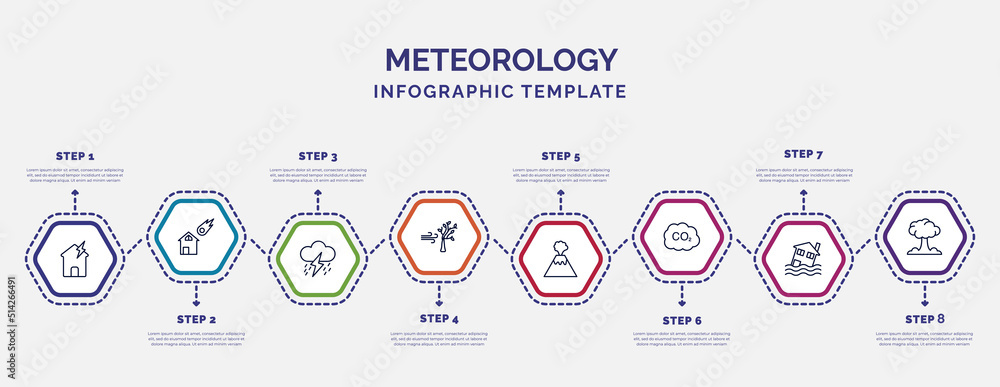 Poster infographic template with icons and 8 options or steps. infographic for meteorology concept. include