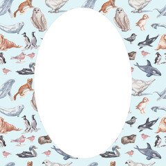 Animals Antarctica birds whales fish watercolor illustration hand drawn big set isolated on background owl seal whale killer whale clipart nature wild