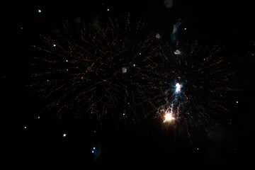 Fireworks sparks on a black sky background. graphic resource for design. Blank for the designer....