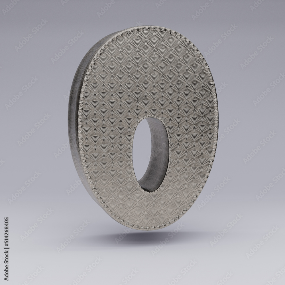 Fototapete textured 3d number 0 with a beautiful rim on a gray background with shadows. 3d illustration. 3d ren