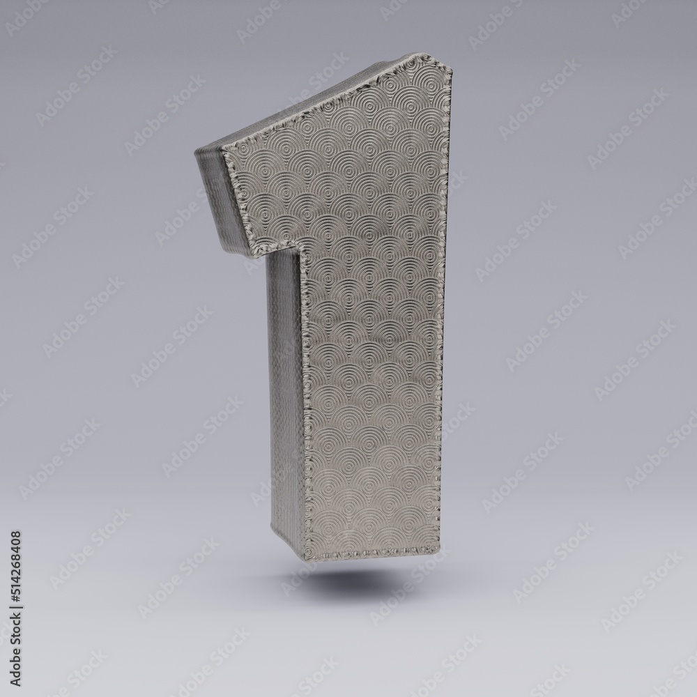 Fototapete textured 3d number 1 with a beautiful rim on a gray background with shadows. 3d illustration. 3d ren