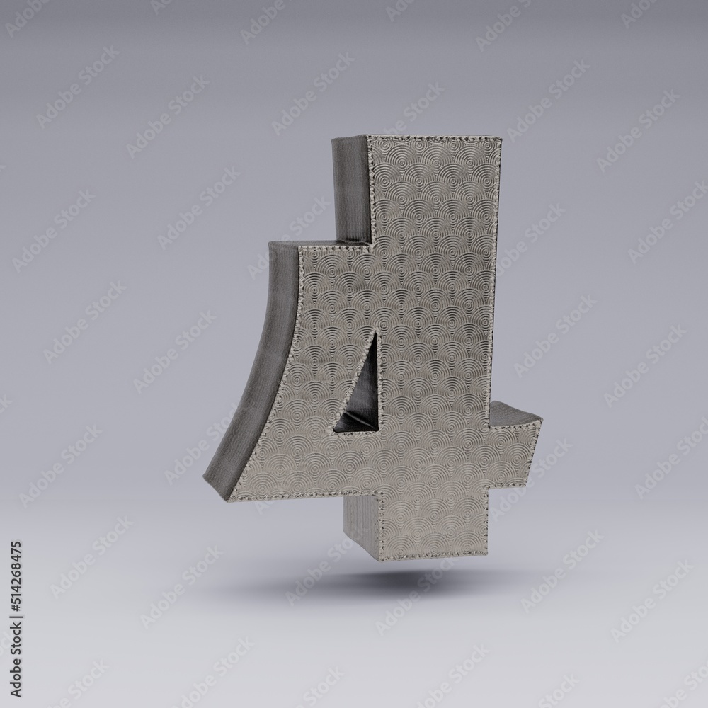 Fototapete textured 3d number 4 with a beautiful rim on a gray background with shadows. 3d illustration. 3d ren