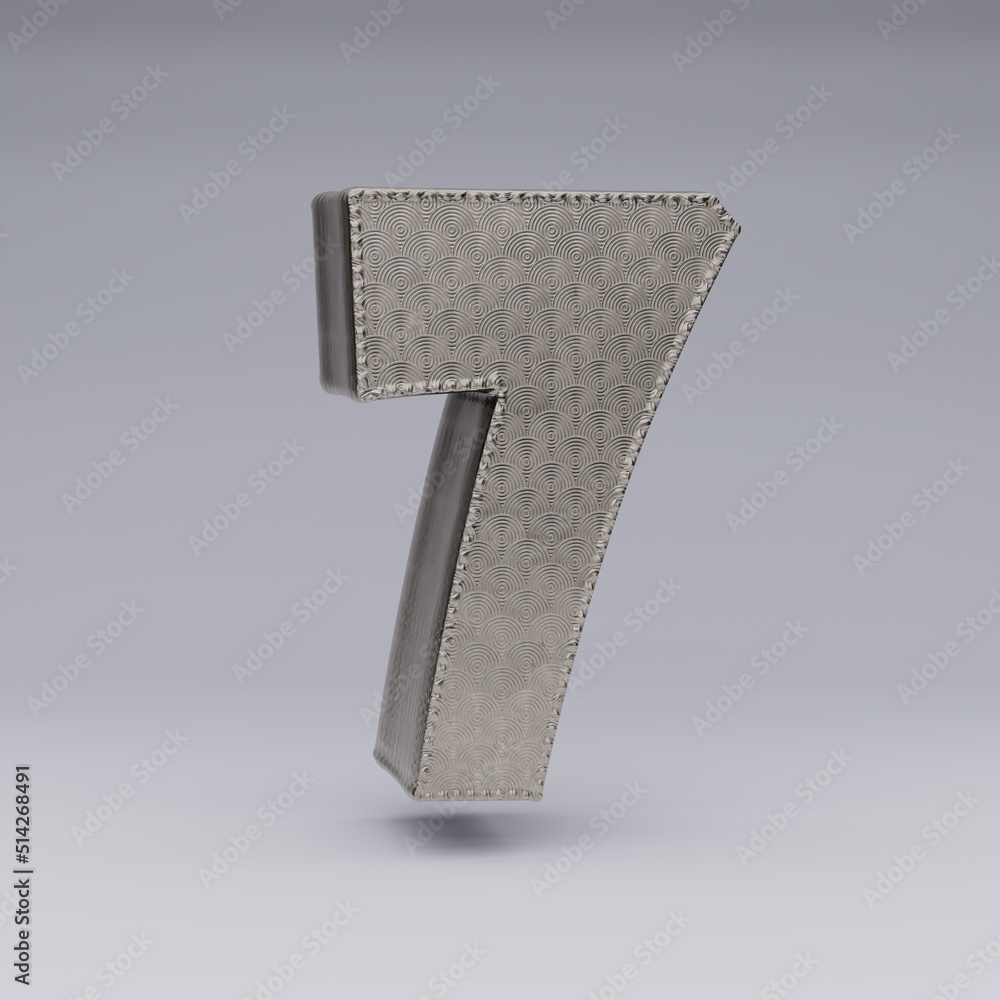 Fototapete textured 3d number 7 with a beautiful rim on a gray background with shadows. 3d illustration. 3d ren