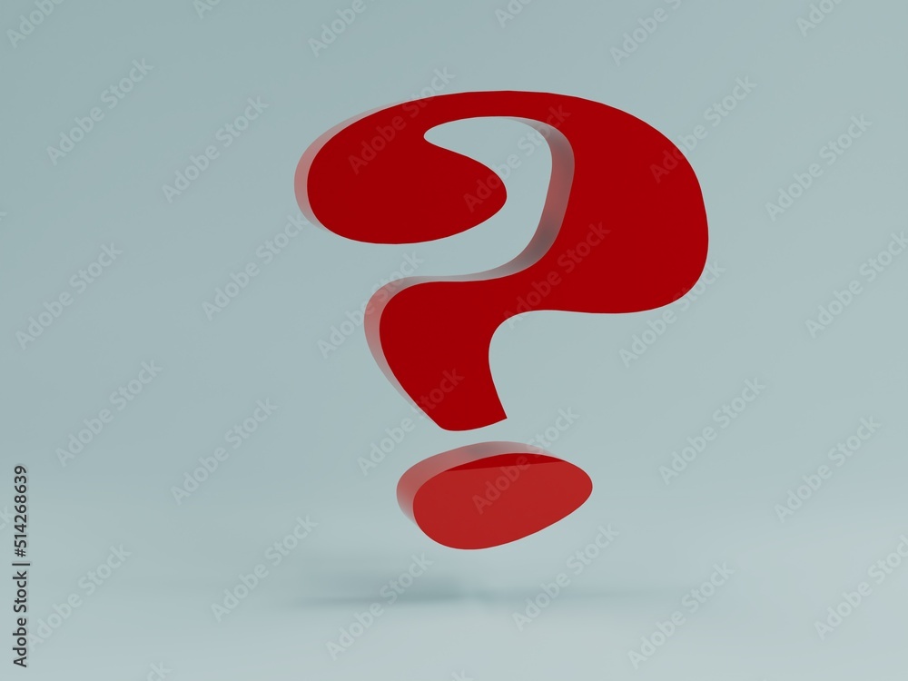 Aufkleber question mark in red on a gray background with shadows. 3d illustration. 3d render.
