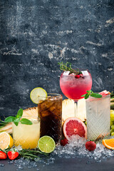 Set classic cocktails aperol spritz and lemon cooler