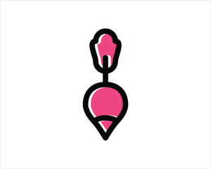 Radish icon in flat style. Isolated object, logo. Vegetable from the farm. Organic food. Vector illustration. radish flat design icon isolated on white background