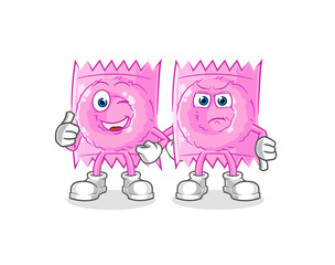 condom thumbs up and thumbs down. cartoon mascot vector