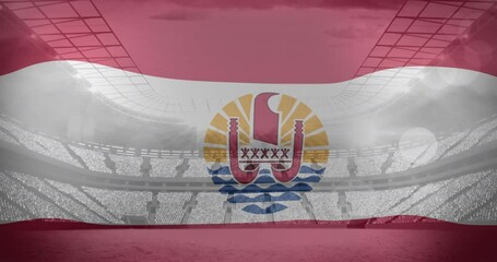 Animation of national flag of french polynesia over sports stadium - Powered by Adobe