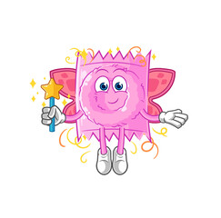 condom fairy with wings and stick. cartoon mascot vector