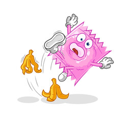condom slipped on banana. cartoon mascot vector
