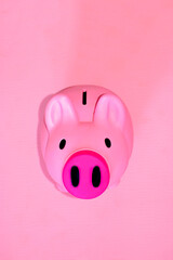 pink piggy bank on pink background - obrazy, fototapety, plakaty