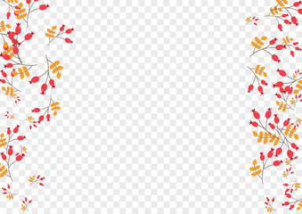 Burgundy Foliage Background Transparent Vector. Leaves Forest Template. Green Berries Tree. Season Card. Leaf Art.