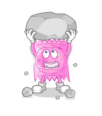 condom lifting rock cartoon character vector
