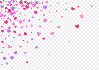 Tender Heart Background Transparent Vector. Color Frame Confetti. Violet Volume Pattern. Red Heart Anniversary Texture. Pink Birthday Backdrop.