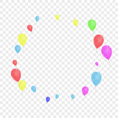 Red Helium Background Transparent Vector. Toy Gift Border. Blue Festive. Colorful Balloon. Confetti Glitter Design.