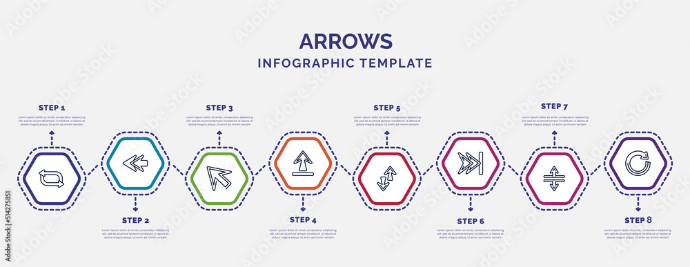 Aufkleber infographic template with icons and 8 options or steps. infographic for arrows concept. included shu