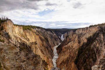 Rocky Canyon and River in American Landscape. Grand Canyon of The Yellowstone. Yellowstone National Park. United States. Nature Background.