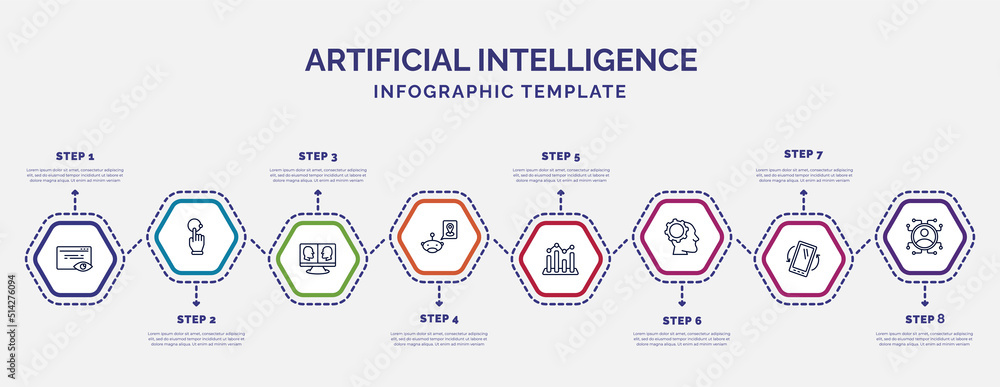 Poster infographic template with icons and 8 options or steps. infographic for artificial intelligence conc