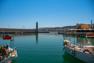 Fototapeta premium The old Venetian port of Rethymno with lighthouse