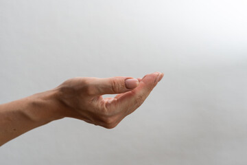 empty female woman hand holding isolated on white