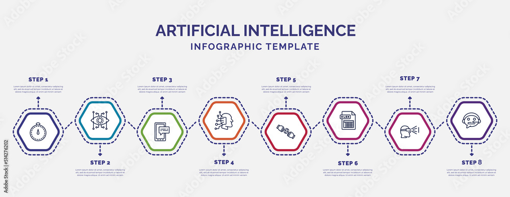 Poster infographic template with icons and 8 options or steps. infographic for artificial intelligence conc