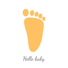 Cute Nursery Vector Art. Yellow Little Baby Foot Isolated on a White Background. Hello Baby. Baby Shower Vector Illustration.
