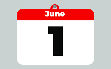 June, 1. White and red calendar.