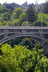 Fototapeta premium Kirchenfeld (Church Field) Bridge over Aare river at City of Bern, Capital of Switzerland, over Aare River on a sunny summer day. Photo taken June 16th, 2022, Bern, Switzerland.