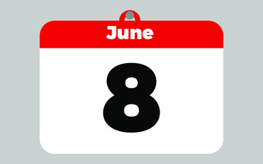 June, 8. White and red calendar.