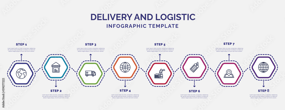 Poster infographic template with icons and 8 options or steps. infographic for delivery and logistic concep